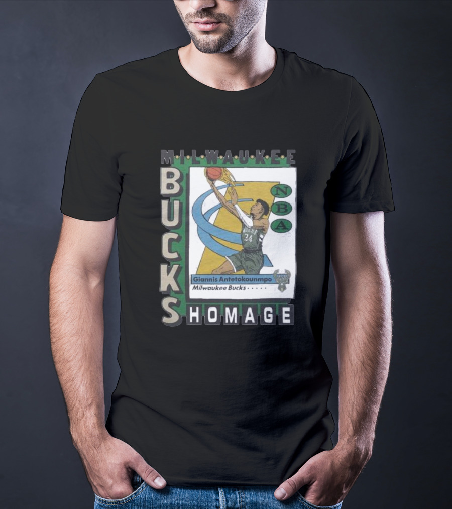 Milwaukee Bucks Giannis Antetokounmpo NBA Homage Trading Card T-Shirt
