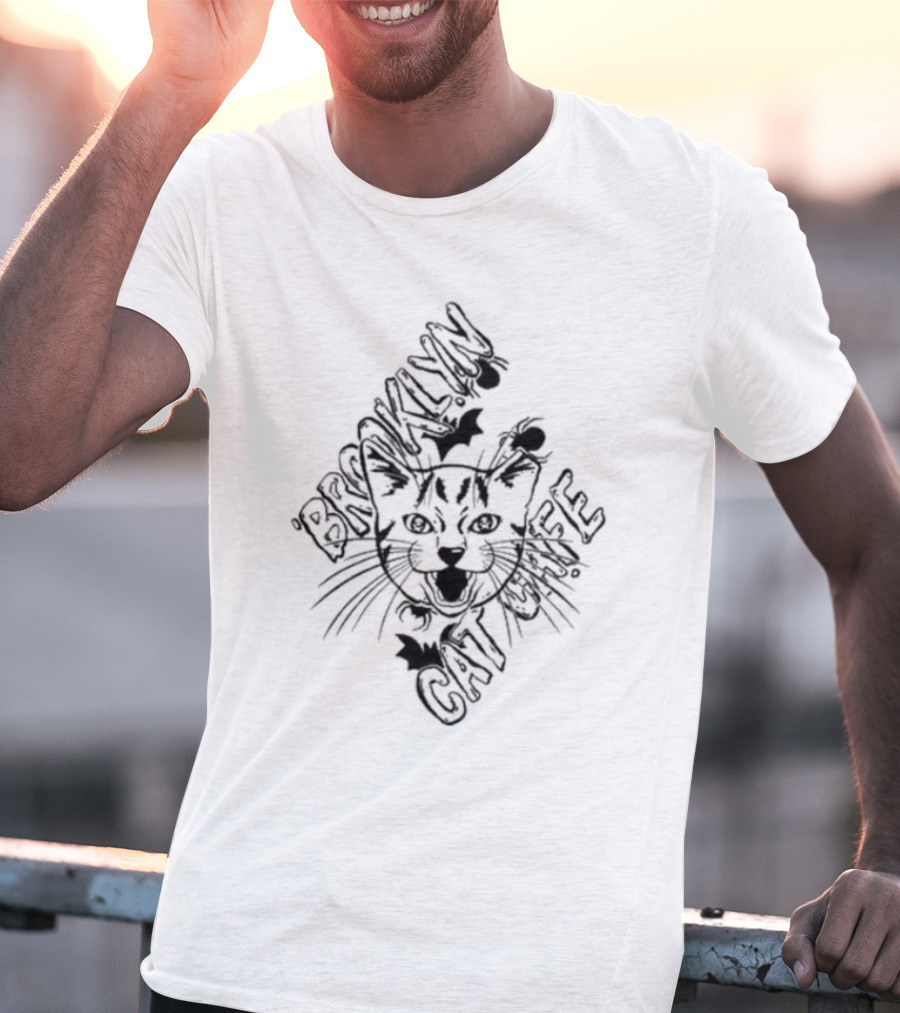 Brooklyn Cat Cafe Halloween Cat And Bat T-Shirt