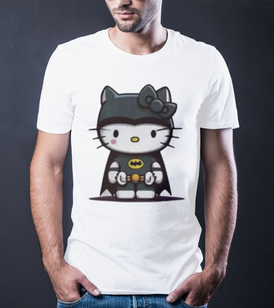 Hello Kitty Batman Crossover Character With Bat Symbol Costume T-Shirt