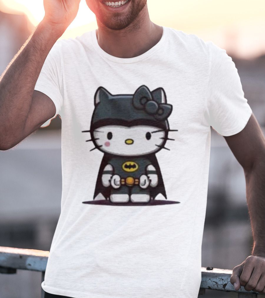Hello Kitty Batman Crossover Character With Bat Symbol Costume T-Shirt