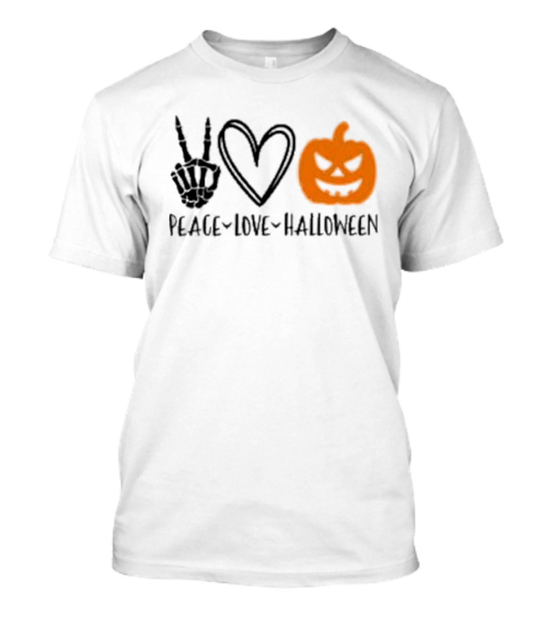 Peace Love Halloween Skeleton Hand Heart Pumpkin T-Shirt