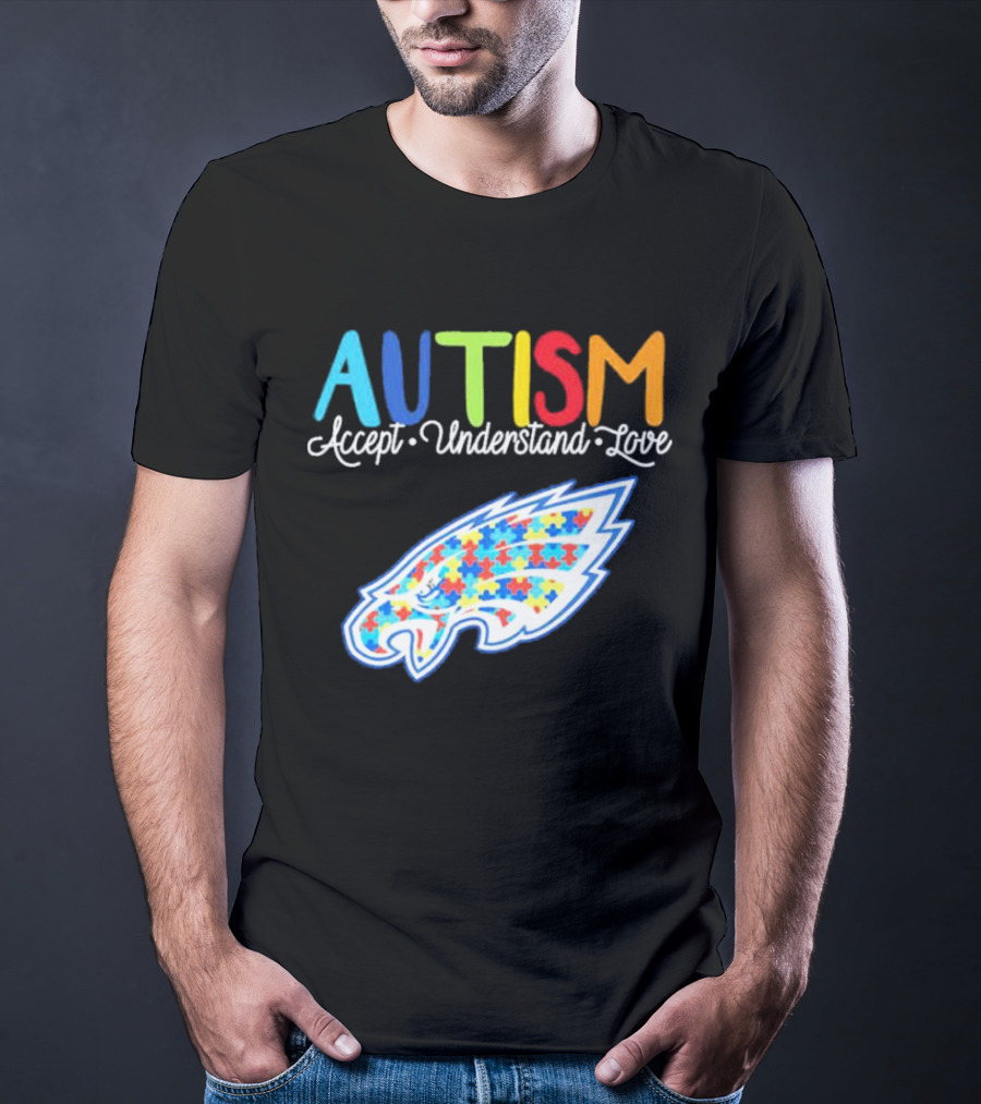Philadelphia Eagles Autism Accept Understand Love Puzzle T-Shirt