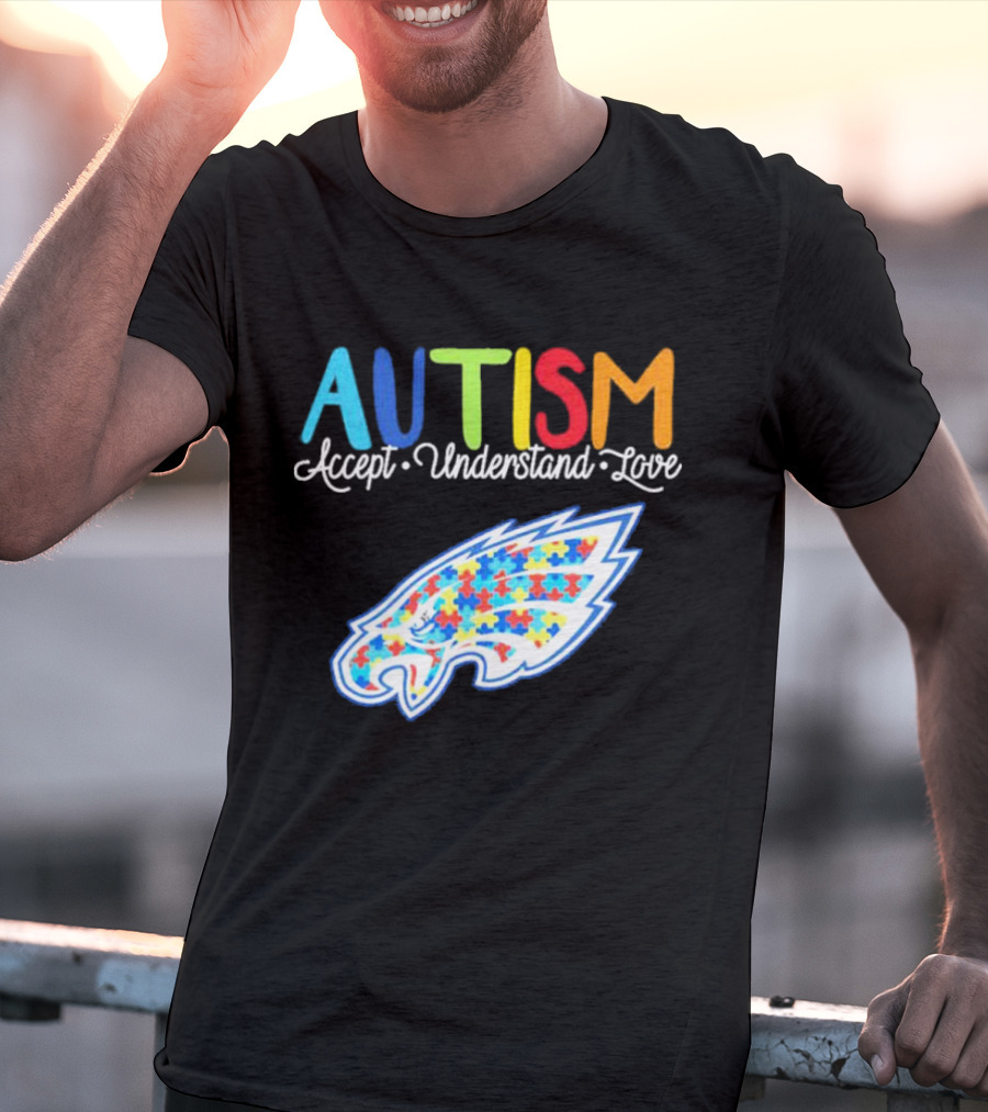 Philadelphia Eagles Autism Accept Understand Love Puzzle T-Shirt