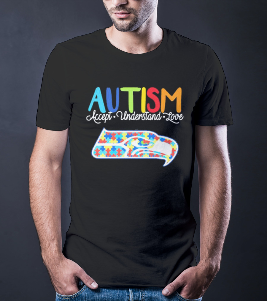 Seattle Seahawks NFL Autism Accept Understand Love Puzzle T-Shirt