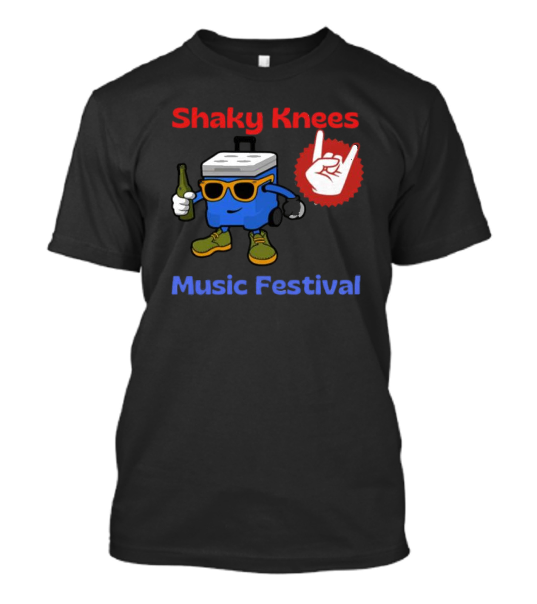 Shaky Knees Music Festival Cooler Character Holding Bottle With Hand Gesture T-Shirt