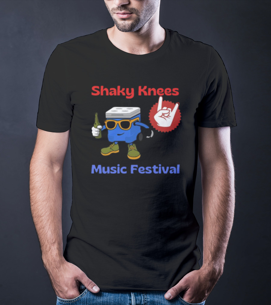 Shaky Knees Music Festival Cooler Character Holding Bottle With Hand Gesture T-Shirt