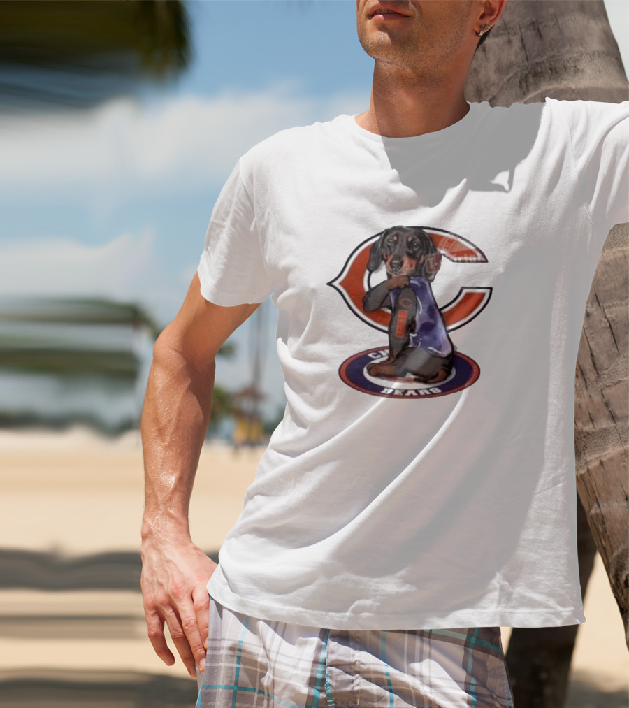 Dachshund Chicago Bears NFL Emblem Tattoo T-Shirt