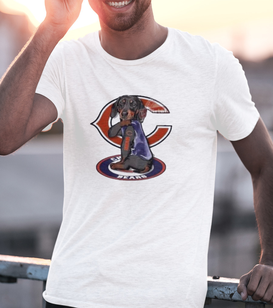 Dachshund Chicago Bears NFL Emblem Tattoo T-Shirt