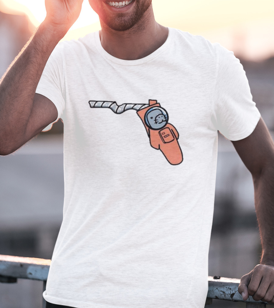 Florida Astronauts Manatee In Space Helmet Floating In Orange Suit T-Shirt