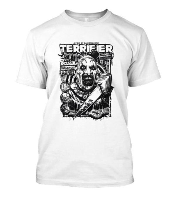 Terrifier Film Cover A Film By Damien Leone Clown Chaos Violence Gore Warning T-Shirt