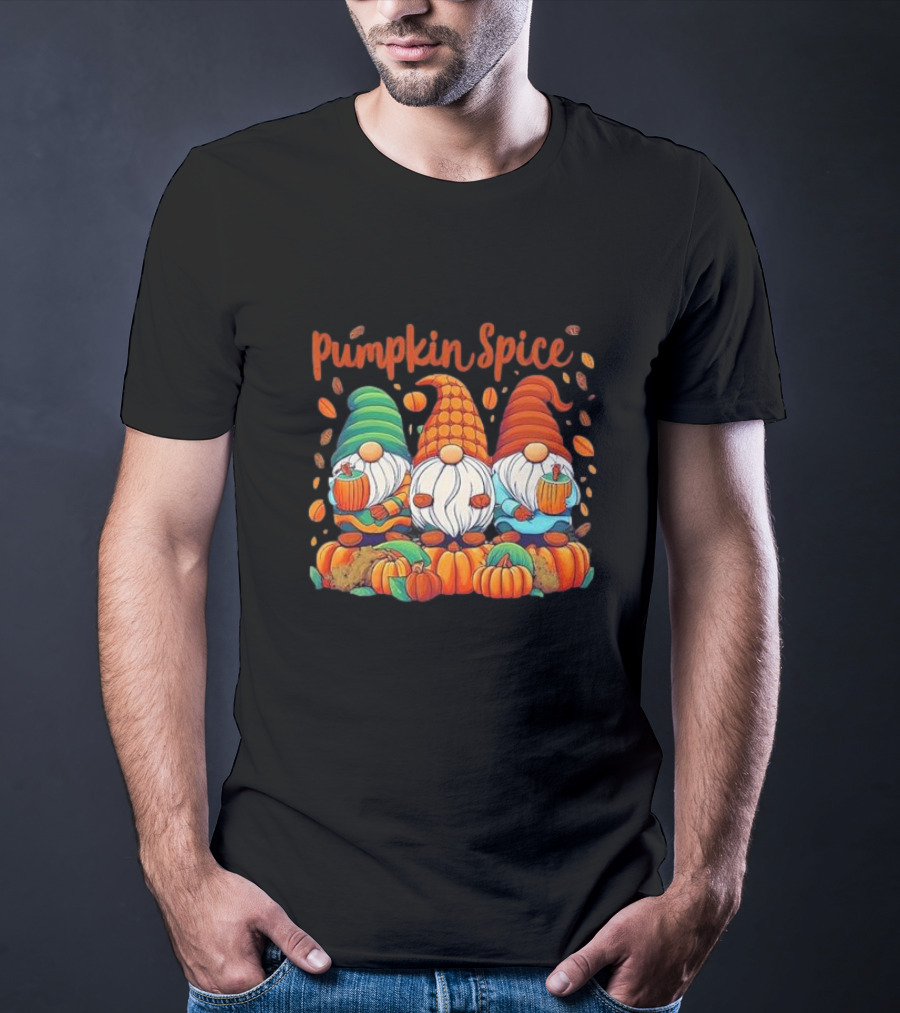 Pumpkin Spice Gnomes With Autumn Leaves And Pumpkins T-Shirt