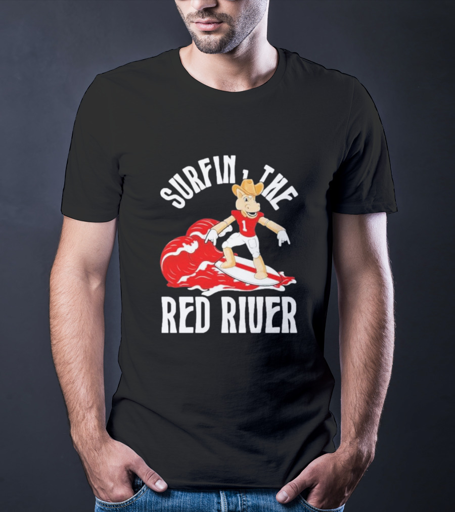 Surfin The Red River Rr Cowboy Surfboard Sports T-Shirt
