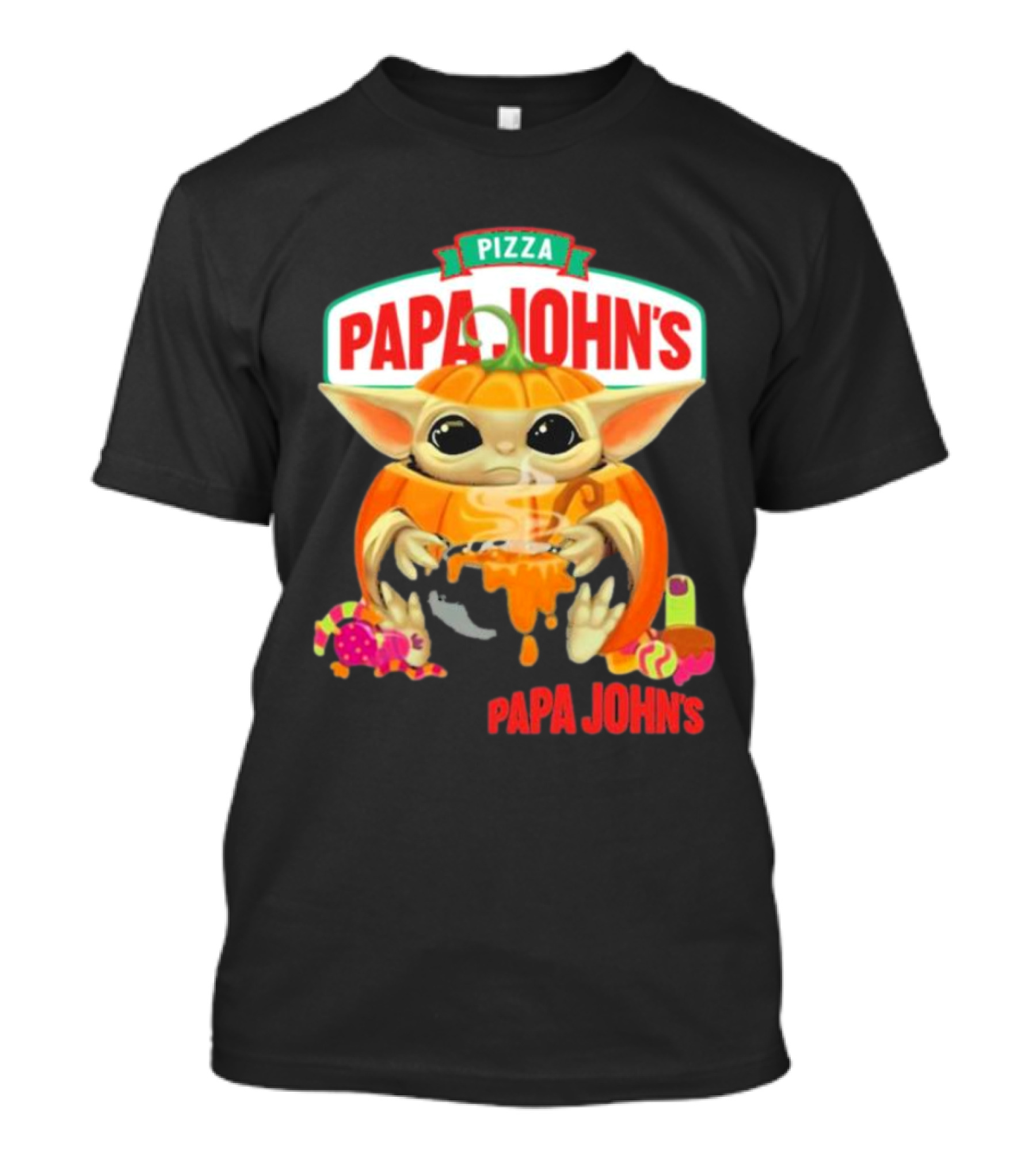 Papa John's Pizza Baby Yoda Pumpkin Halloween T-Shirt