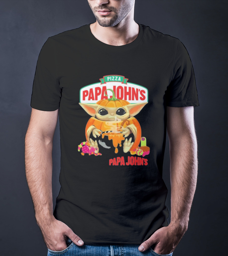 Papa John's Pizza Baby Yoda Pumpkin Halloween T-Shirt