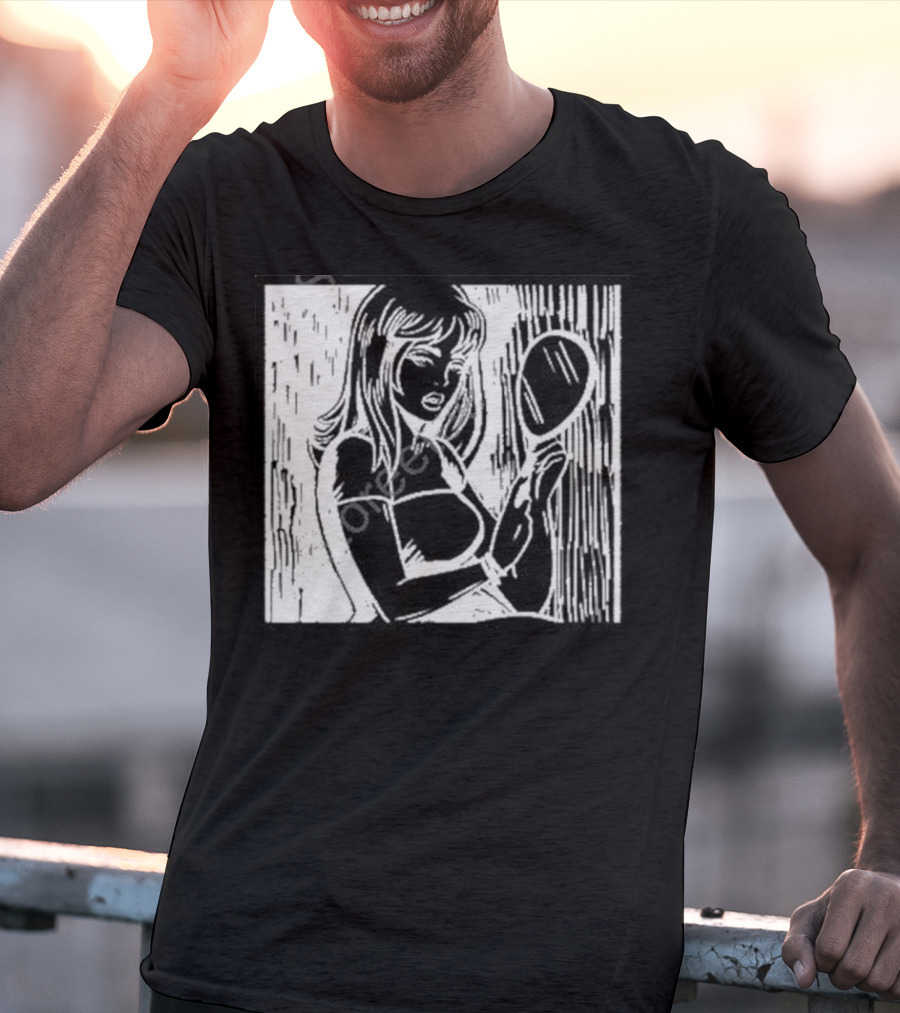 Billie Eilish Store Mirror Art Black And White Line Drawing Woman With Handheld Mirror T-Shirt
