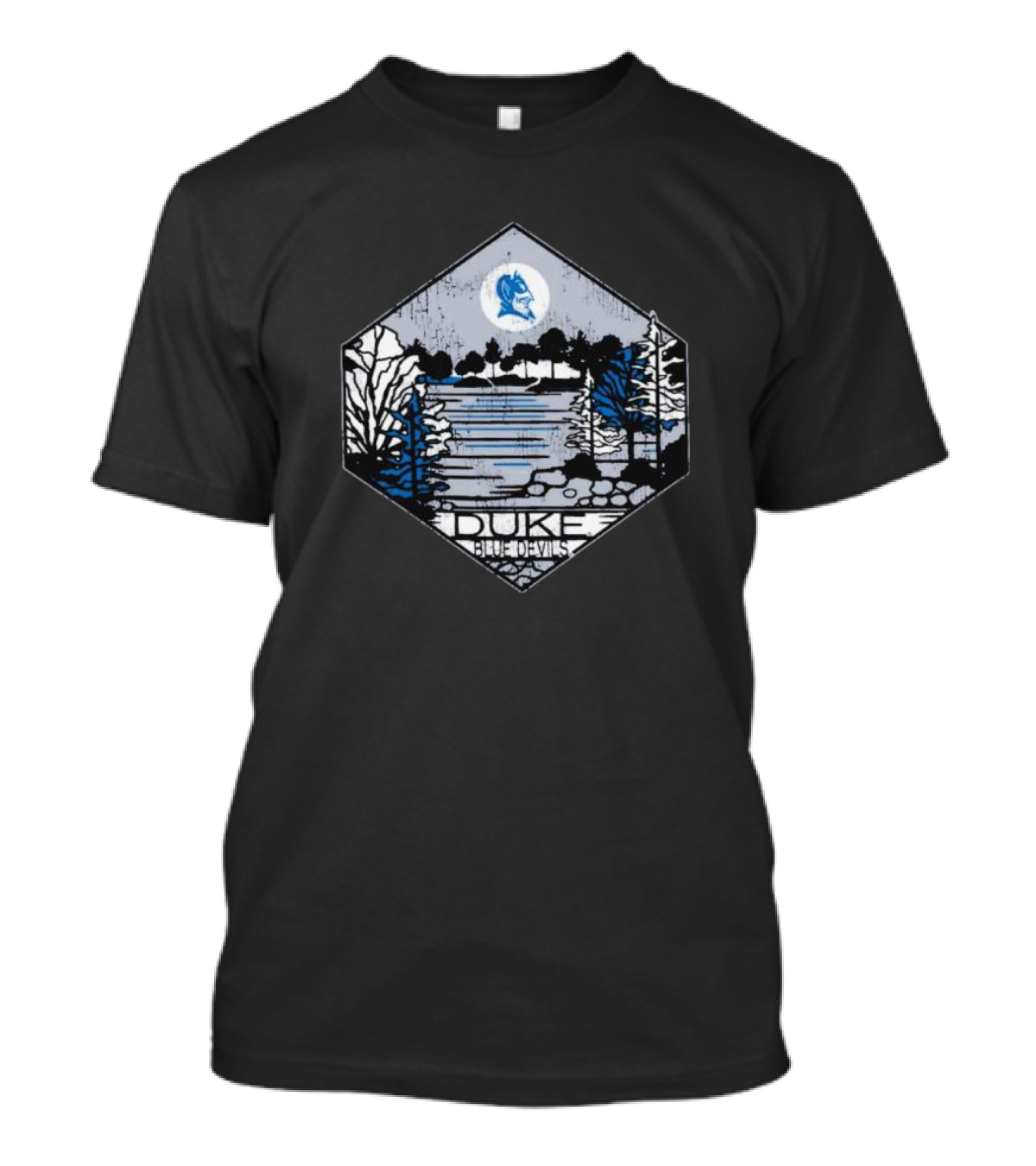Duke Blue Devils Comfort Wash Hexagonal Landscape Sketch T-Shirt