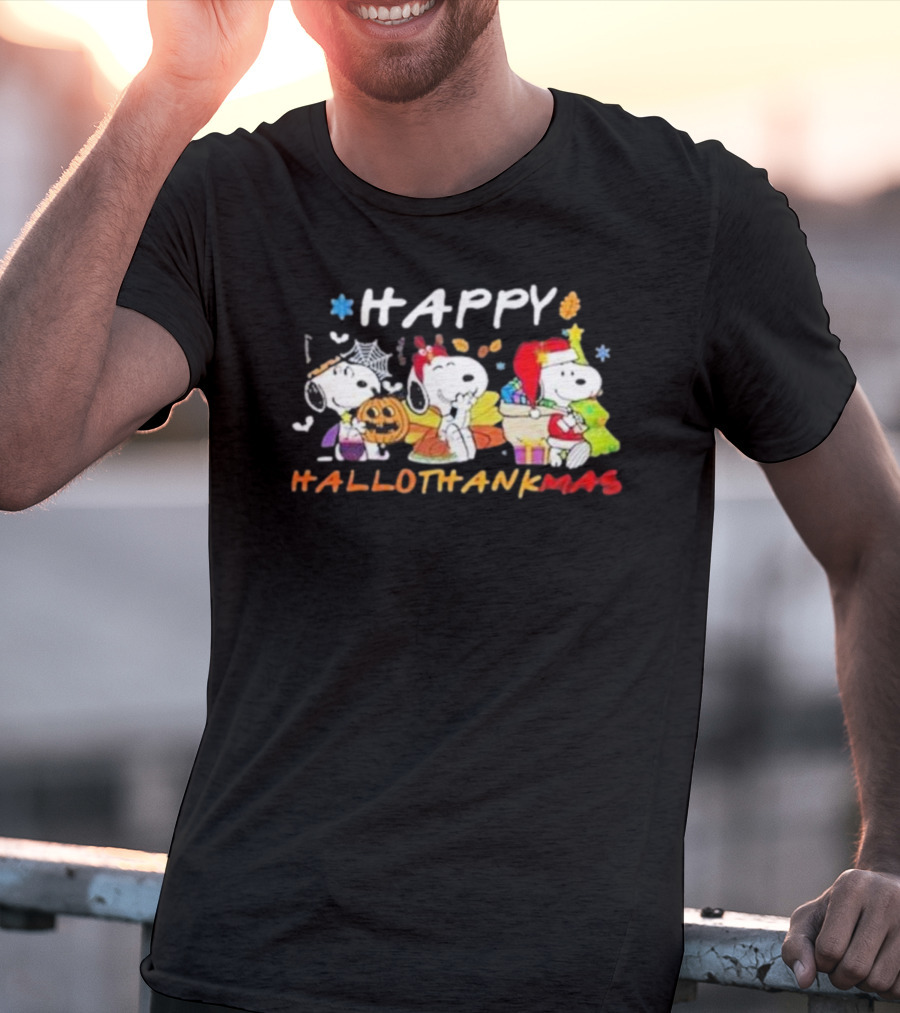 Happy Hallothankmas Snoopy Halloween Thanksgiving Christmas T-Shirt