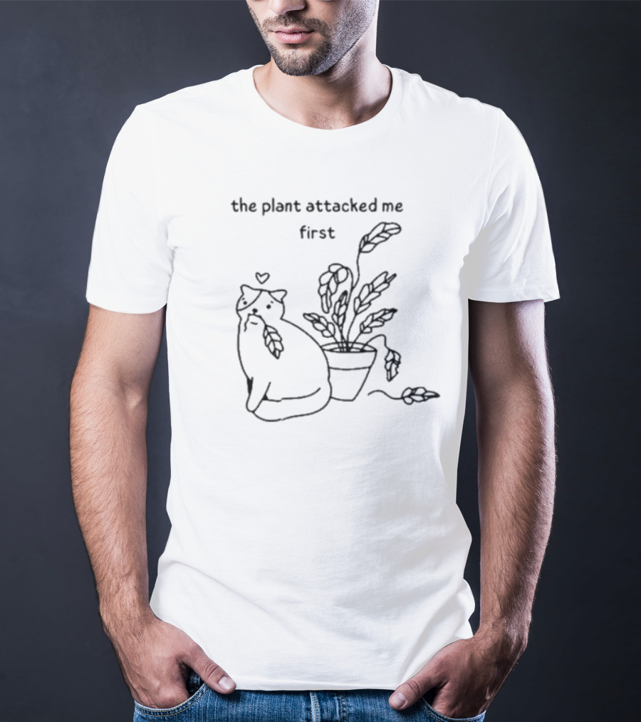 Poorly Drawn Cats The Plant Attacked Me First T-Shirt