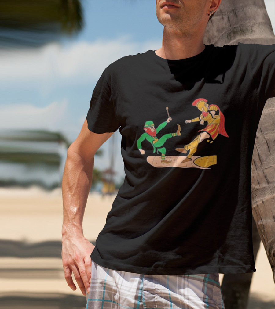 Notre Dame Leprechaun Vs. Trojan Warrior Kick Battle T-Shirt