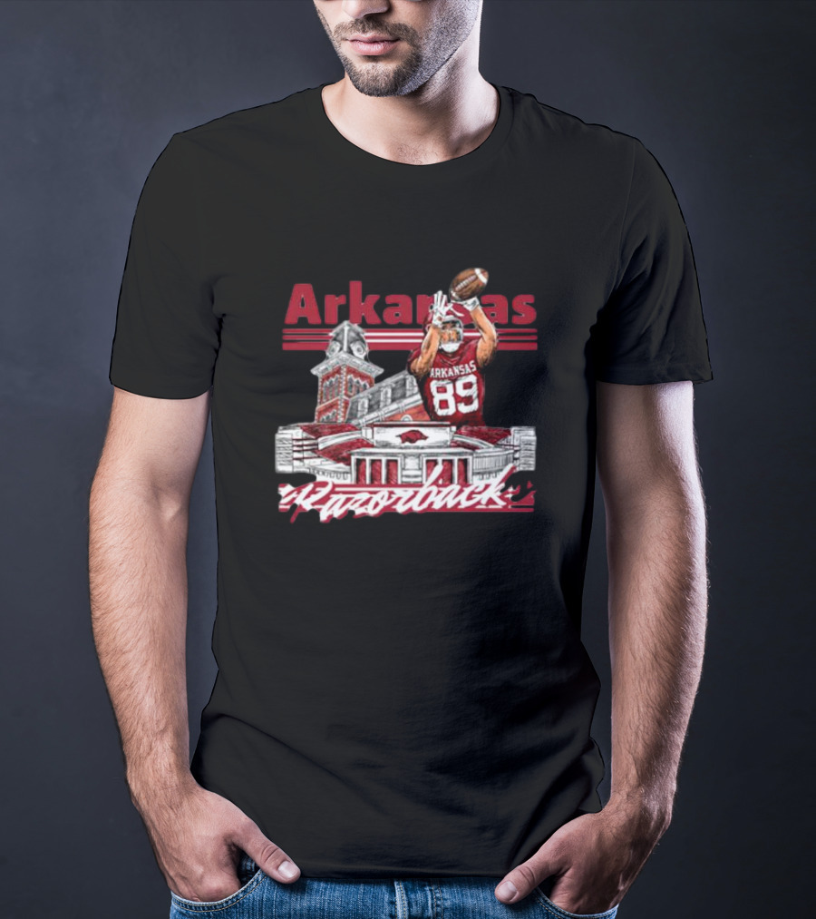 Arkansas Razorbacks Nathan Bax 89 Collegiate Landmarks Football Receiver T-Shirt