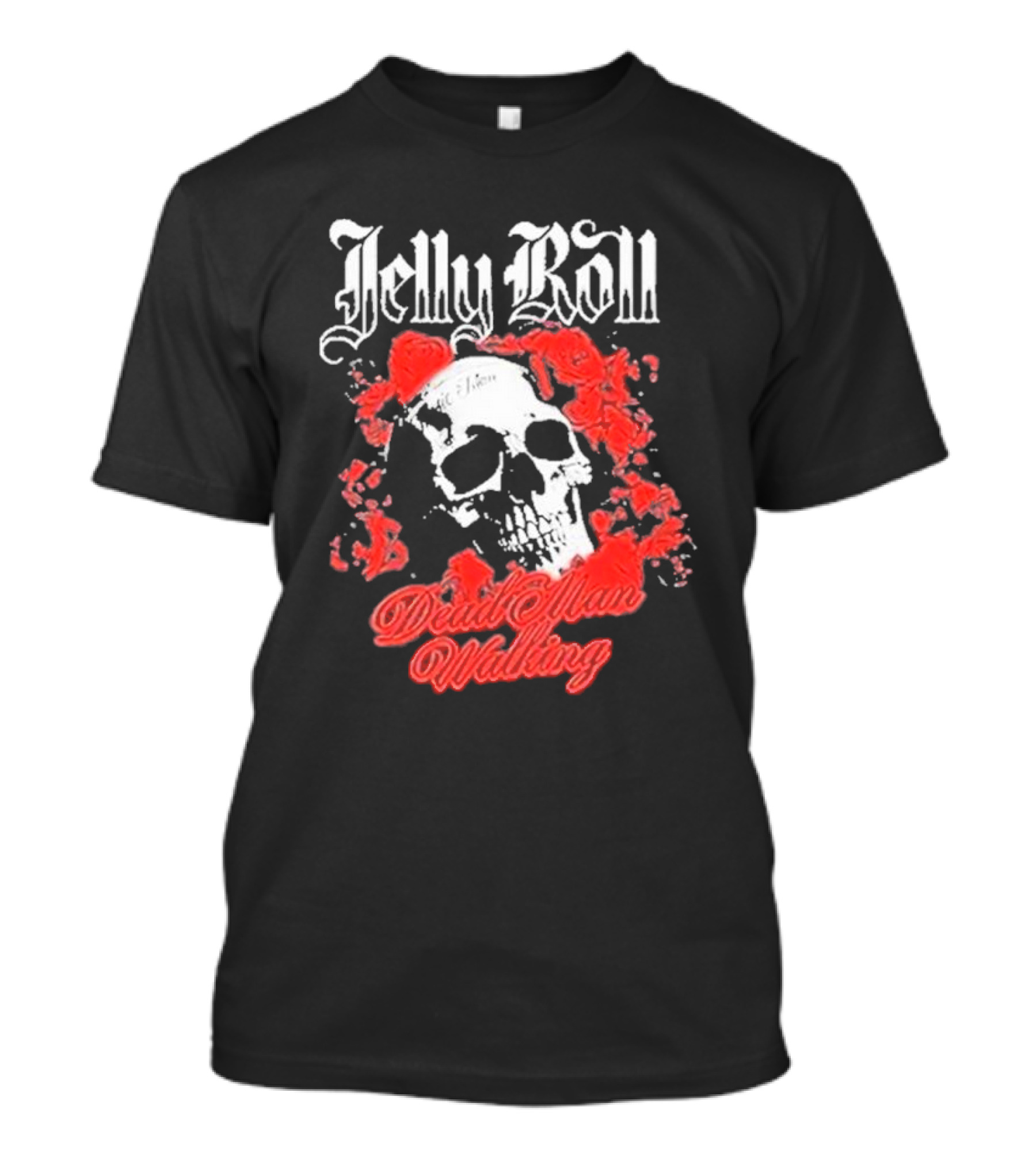 Jelly Roll Dead Man Walking Black Floral Skull Roses T-Shirt