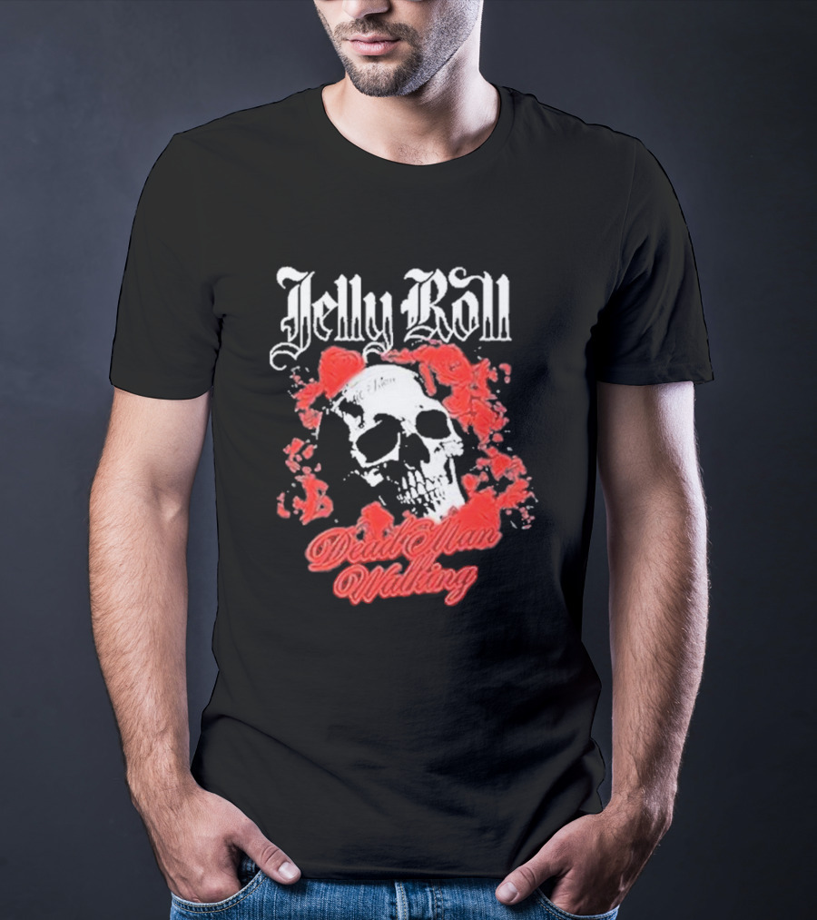Jelly Roll Dead Man Walking Black Floral Skull Roses T-Shirt