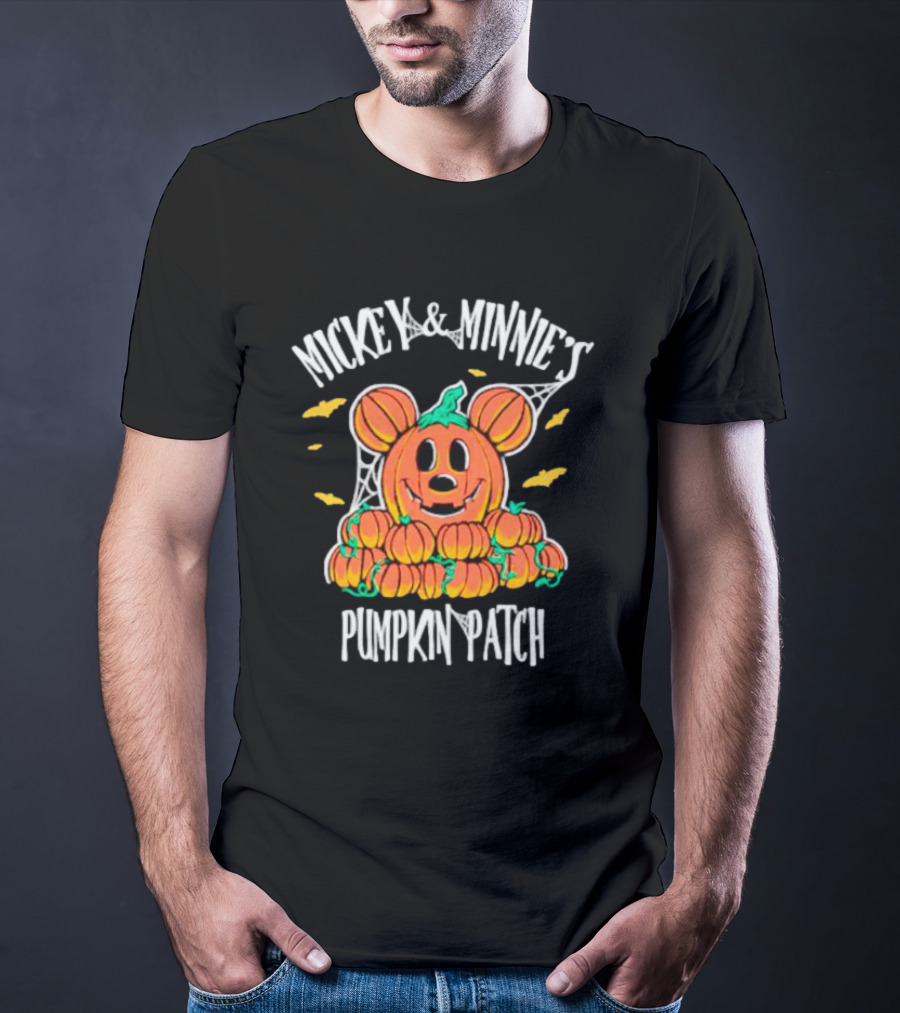 Mickey And Minnie's Pumpkin Patch Halloween Pumpkin Character With Ears And Spider Webs T-Shirt