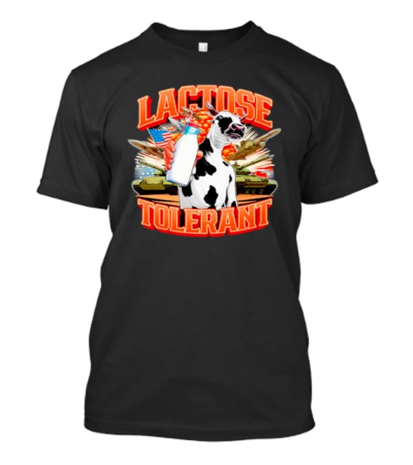 Lactose Tolerant Cow Holding Milk With Explosions And Tanks T-Shirt