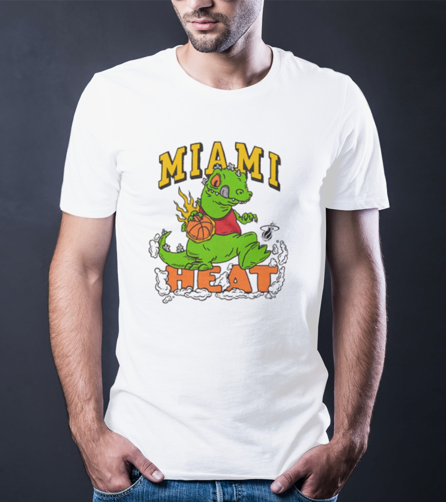 Miami Heat Reptar Holding Basketball Rugrats Crossover T-Shirt