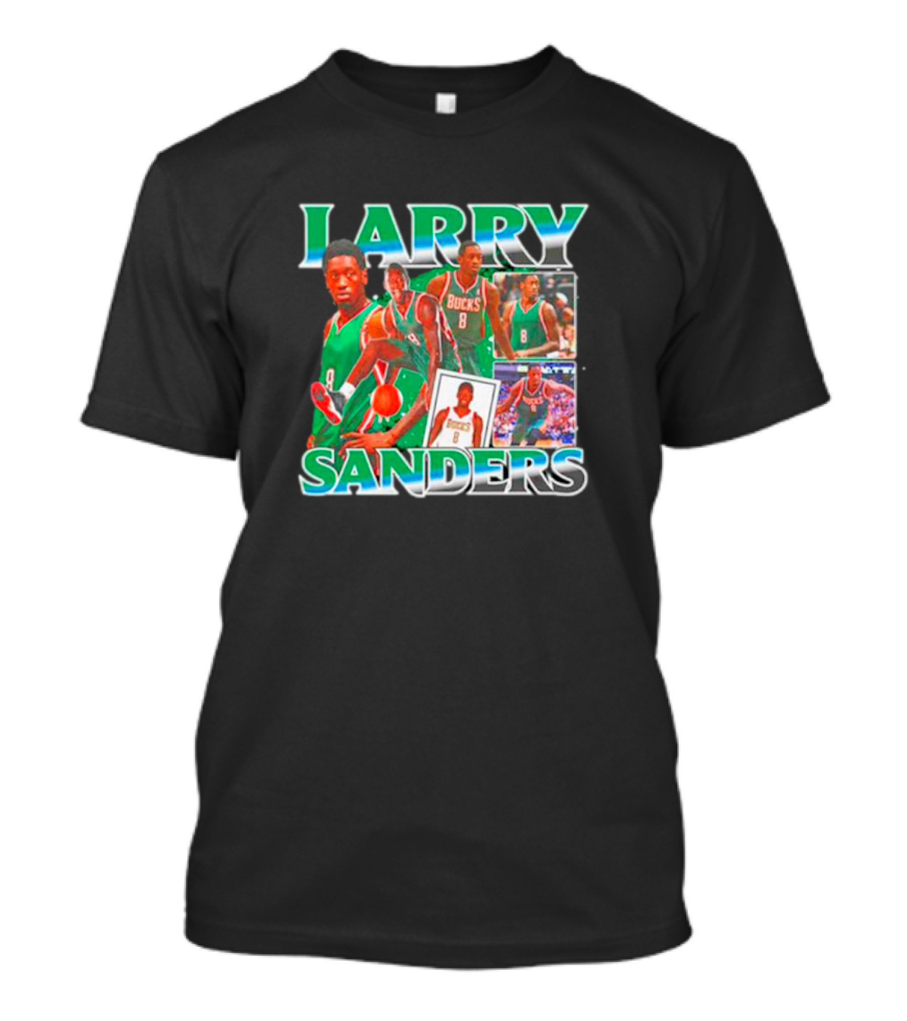 Larry Sanders Bucks Vintage Basketball Collage T-Shirt