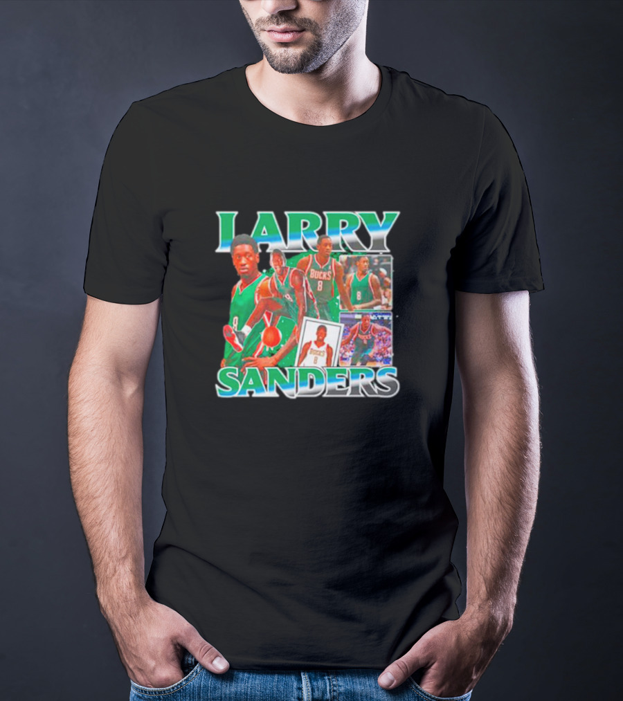 Larry Sanders Bucks Vintage Basketball Collage T-Shirt