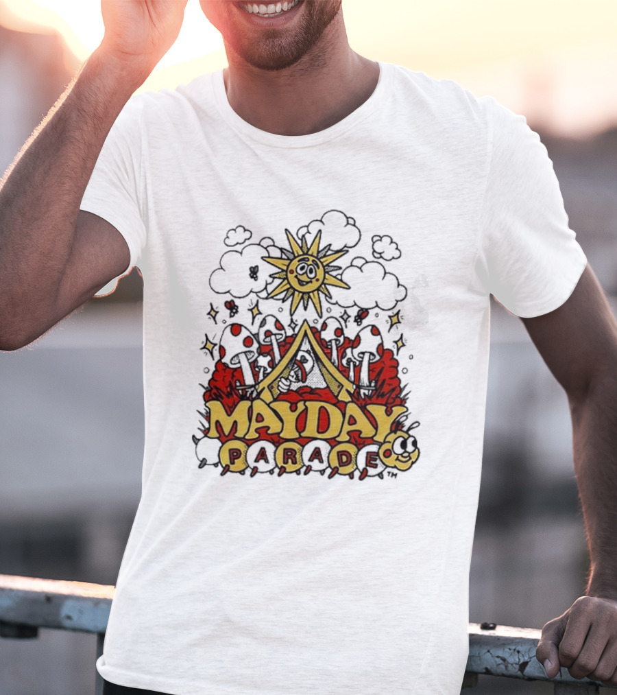 Mayday Parade Whimsical Sun And Mushrooms Caterpillar T-Shirt