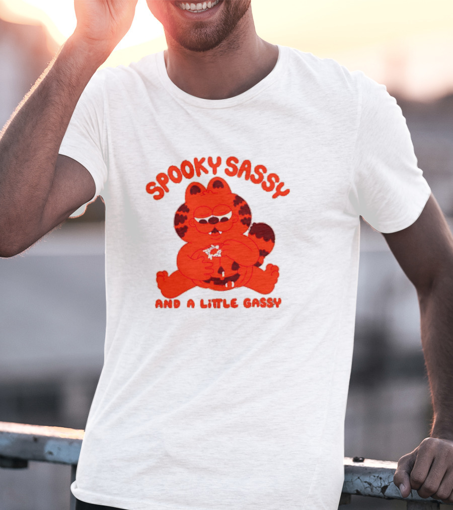 Spooky Sassy And A Little Gassy Halloween Cat Eating Candy T-Shirt