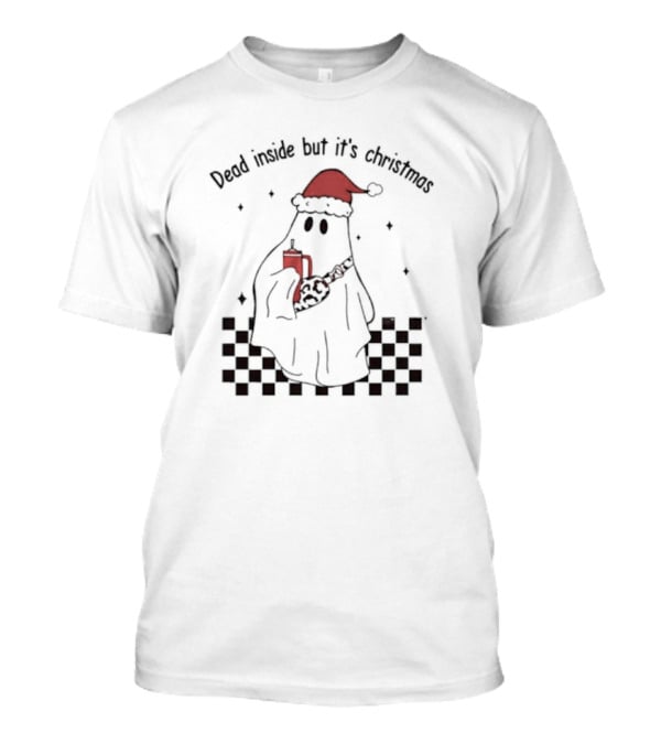 Dead Inside But It's Christmas Ghost With Santa Hat And Mug T-Shirt