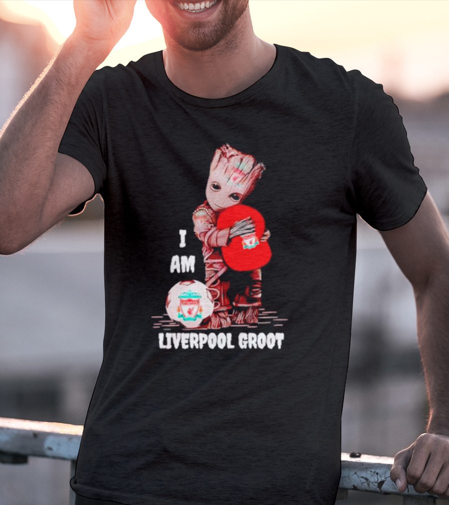 Groot I Am Liverpool FC Soccer Ball Hugging Tree Creature T-Shirt