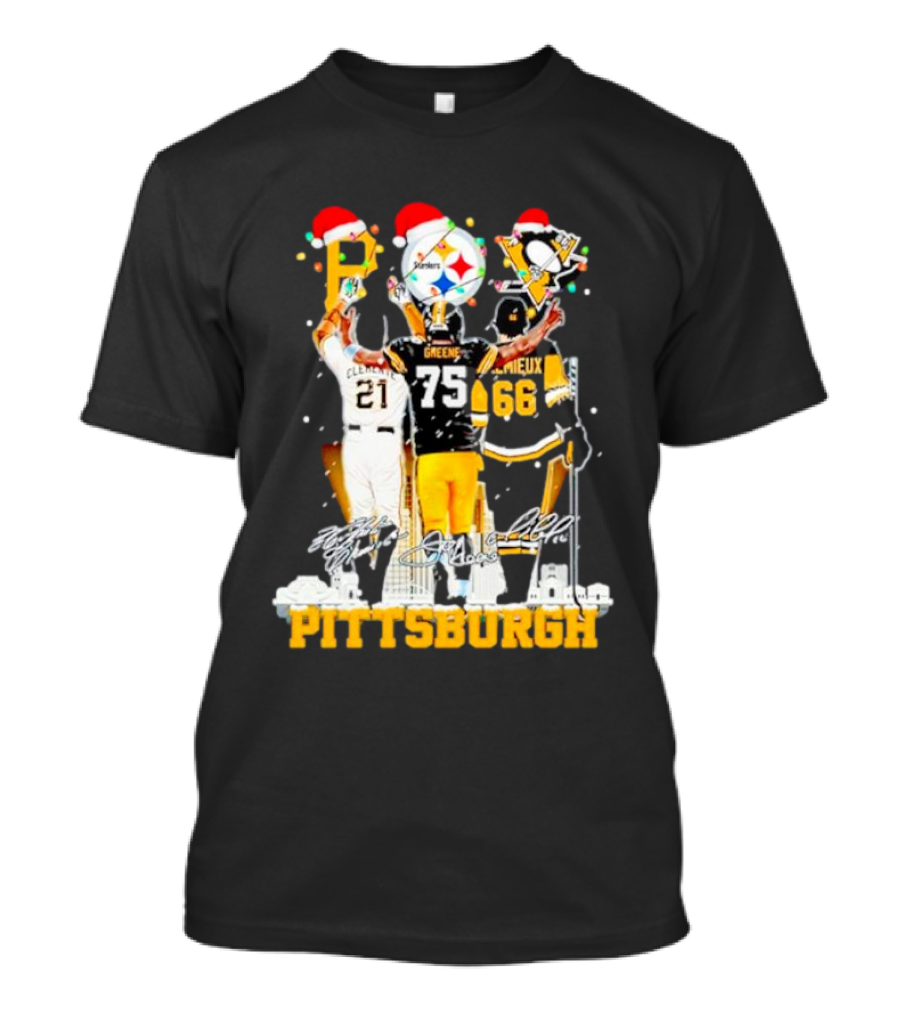 Pittsburgh Icons Clemente Greene Lemieux Steelers 79 Penguins 66 T-Shirt