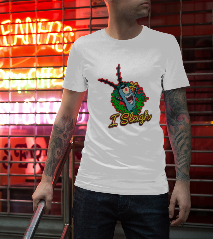 SpongeBob SquarePants Plankton I Sleigh Christmas Holiday Wreath T-Shirt