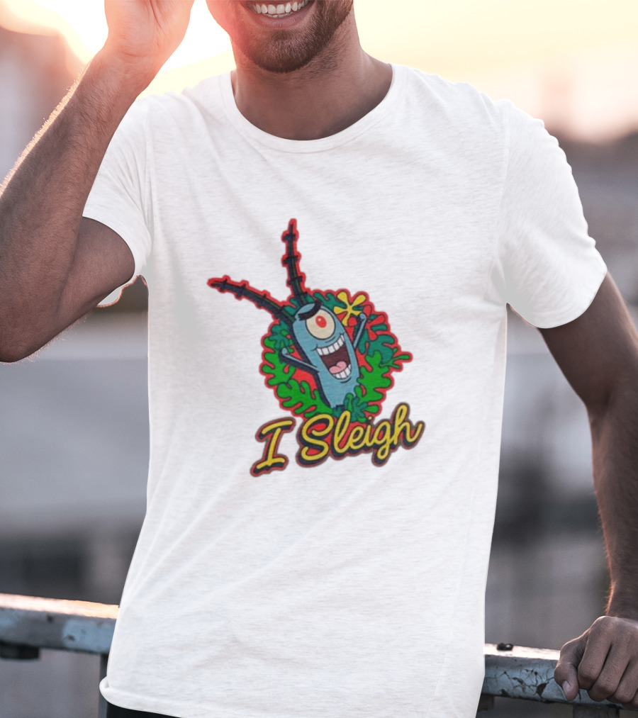 SpongeBob SquarePants Plankton I Sleigh Christmas Holiday Wreath T-Shirt