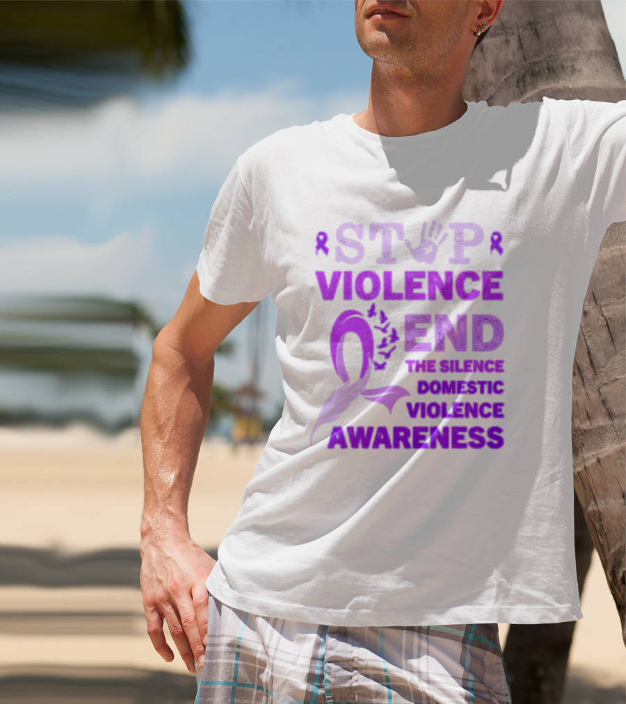 Stop Violence End The Silence Domestic Violence Awareness Purple T-Shirt