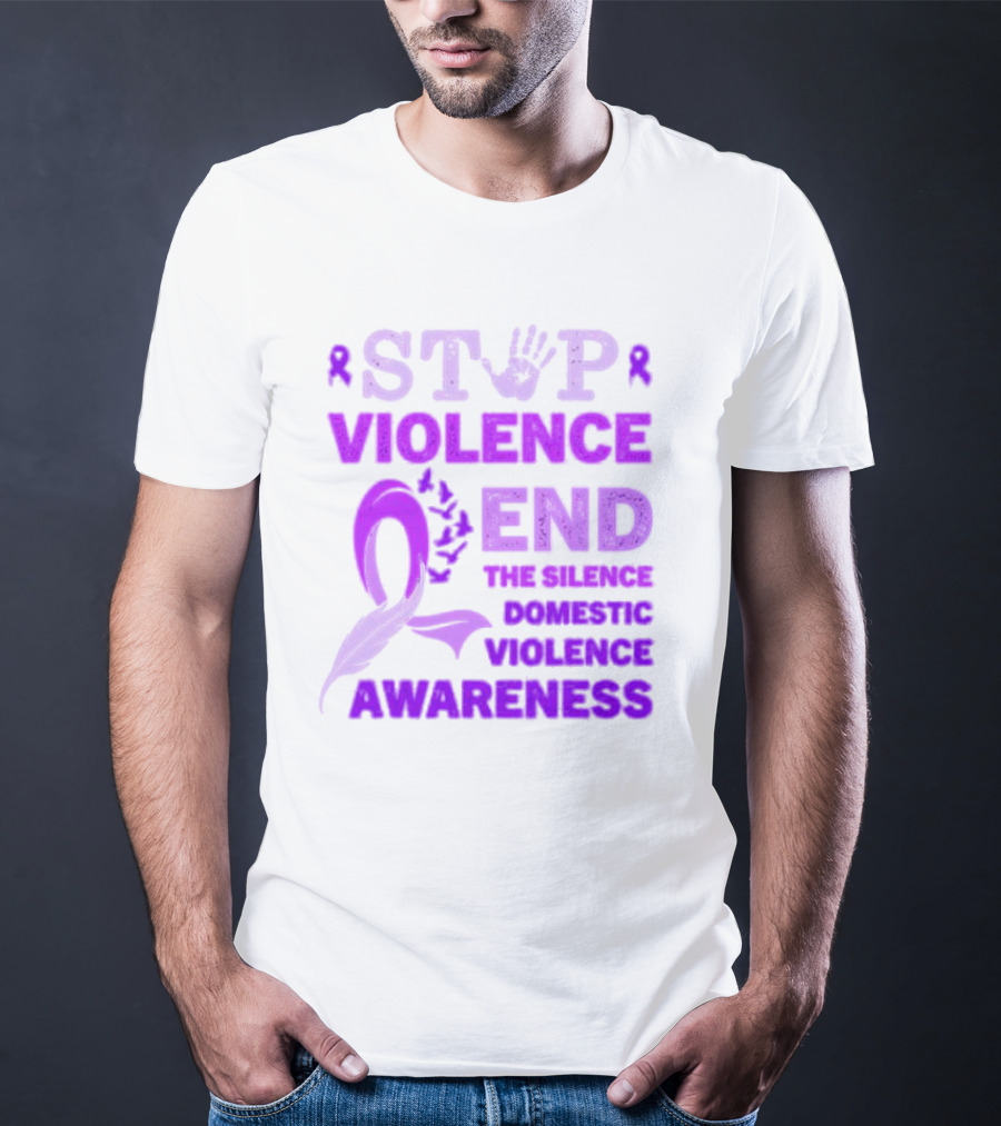 Stop Violence End The Silence Domestic Violence Awareness Purple T-Shirt