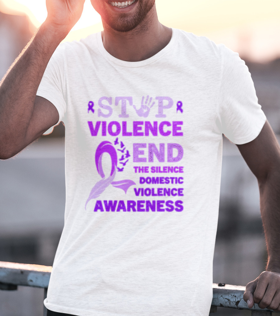 Stop Violence End The Silence Domestic Violence Awareness Purple T-Shirt