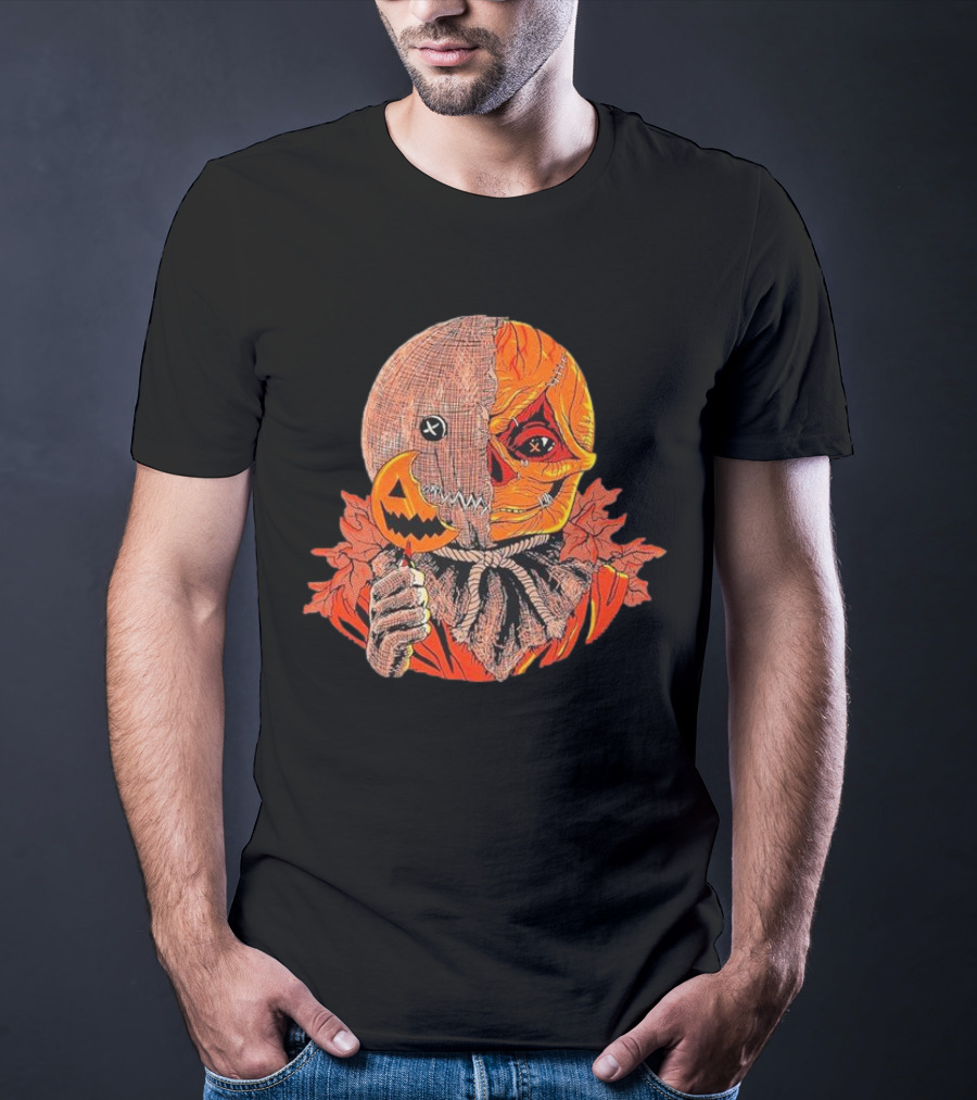 Horrors Of Halloween Trick R Treat Pumpkin Skull Mask T-Shirt