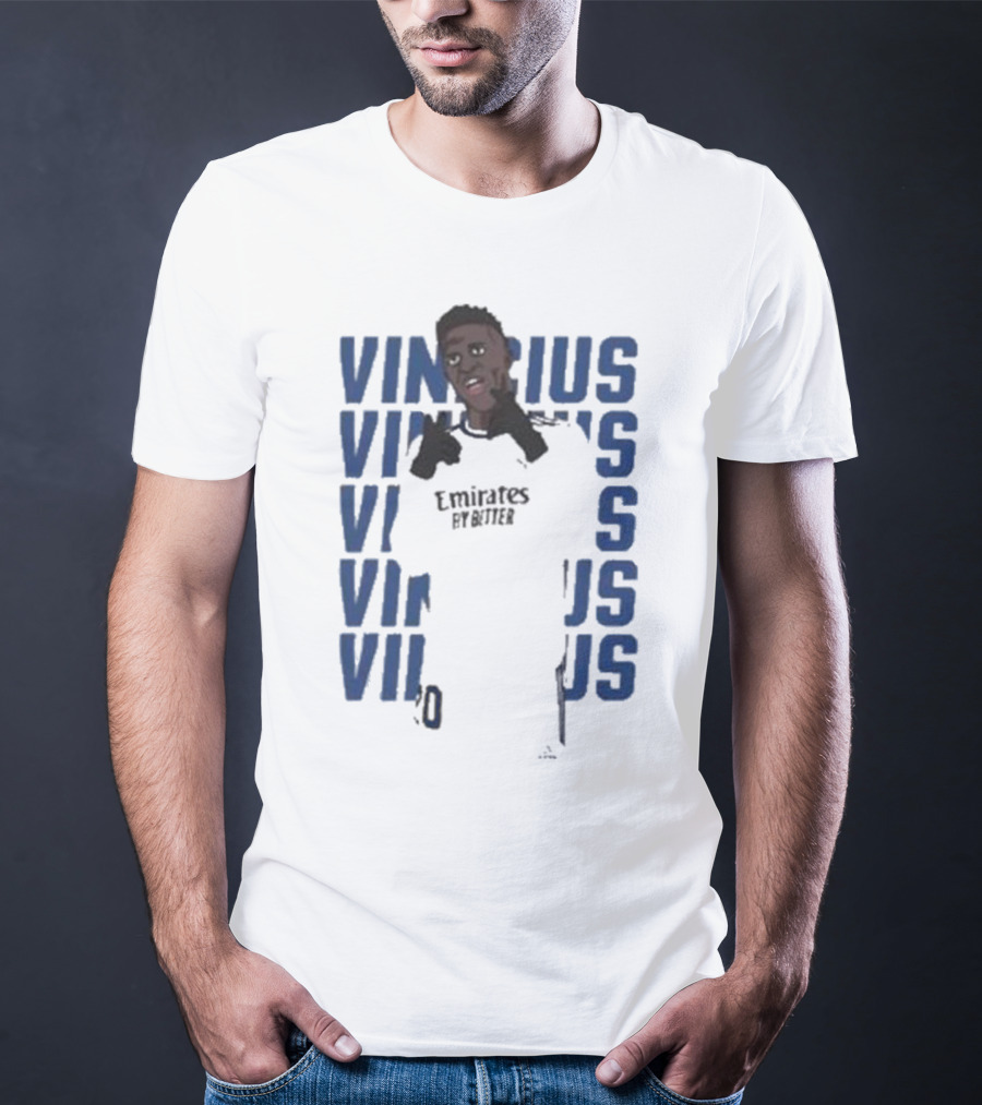 Vinicius Junior Portrait With Textured Blue Repeated Name T-Shirt