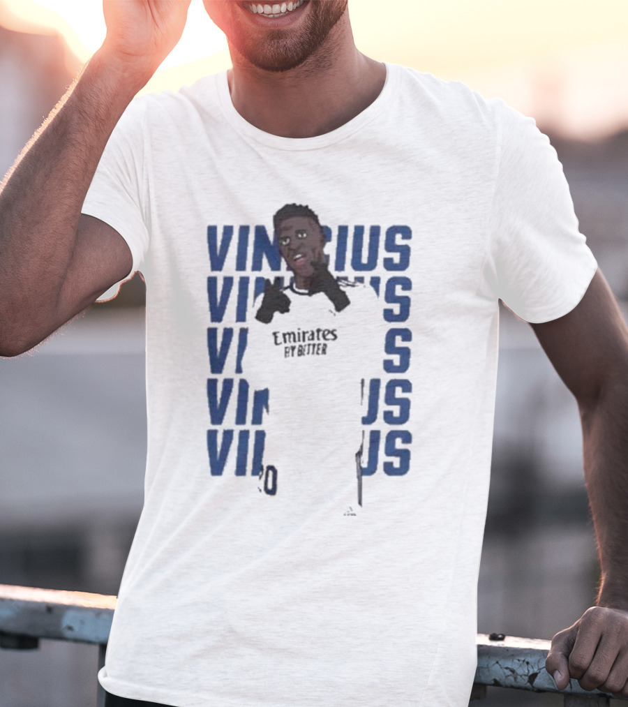 Vinicius Junior Portrait With Textured Blue Repeated Name T-Shirt