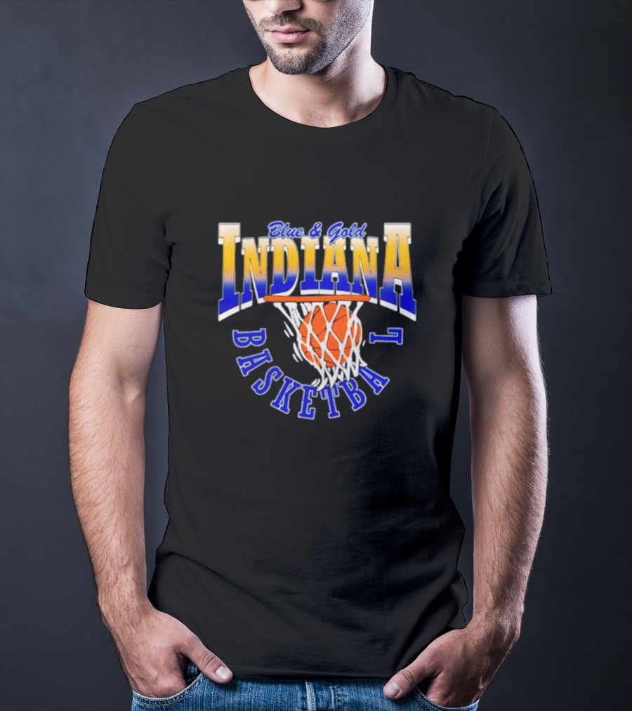 Blue And Gold Indiana Basketball 90’s Retro Style Hoops T-Shirt