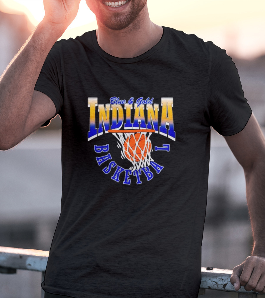 Blue And Gold Indiana Basketball 90’s Retro Style Hoops T-Shirt
