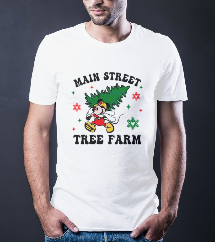 Mickey Main Street Tree Farm Vintage Christmas Snowflakes T-Shirt