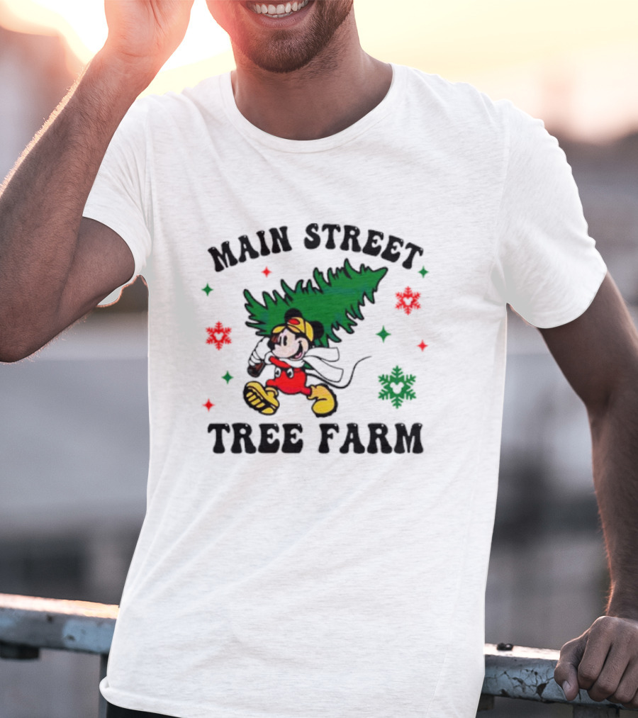 Mickey Main Street Tree Farm Vintage Christmas Snowflakes T-Shirt