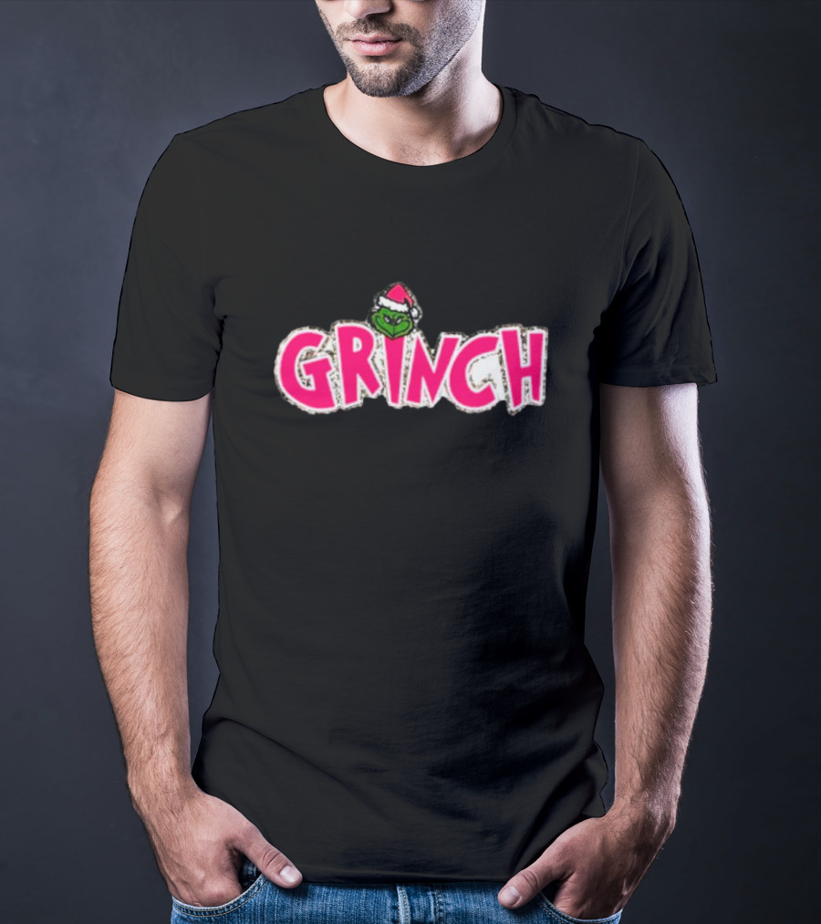 Grinch Santa Hat Pink T-Shirt