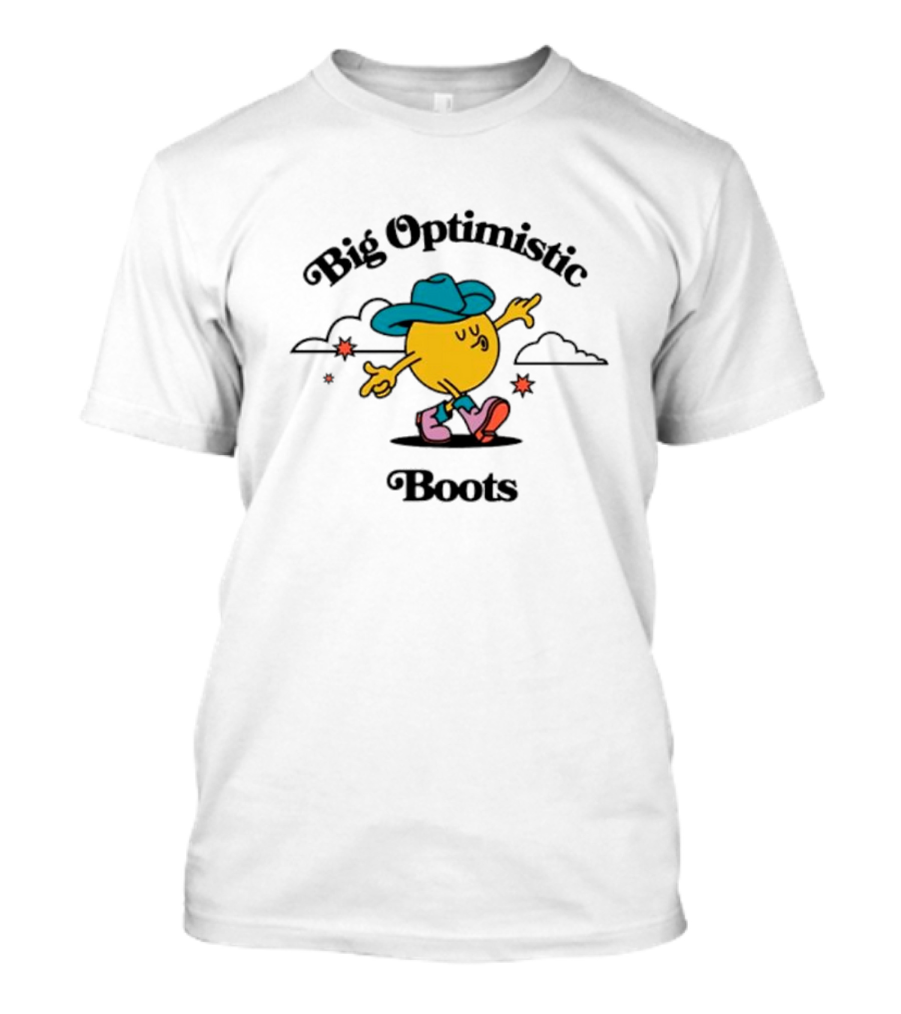 Big Optimistic Boots Cheerful Character With Blue Hat And Pink Shoes T-Shirt